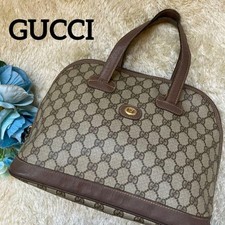 AUTHENTIC GUCCI GG Supreme Monogram Canvas Satchel Bag Brown Leather Vintage
