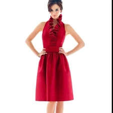 Alfred Sung Dessy Ruffle Neck Mini Dress D468 in Barcelona size 2