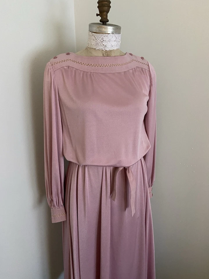 VTG 70s Bergdorf Goodman Pink Knit Dress SZ L Jerry Silverman - Image 2 of 4