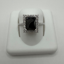 925 Sterlingsilber Smaragdschliff schwarzer O...