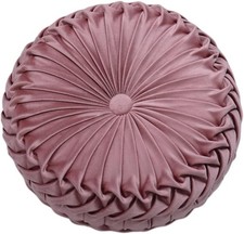 Round Velvet Pillow, Sofa Bed Bedroom Decorative Throw Pillow 38cm, Dark Pink 