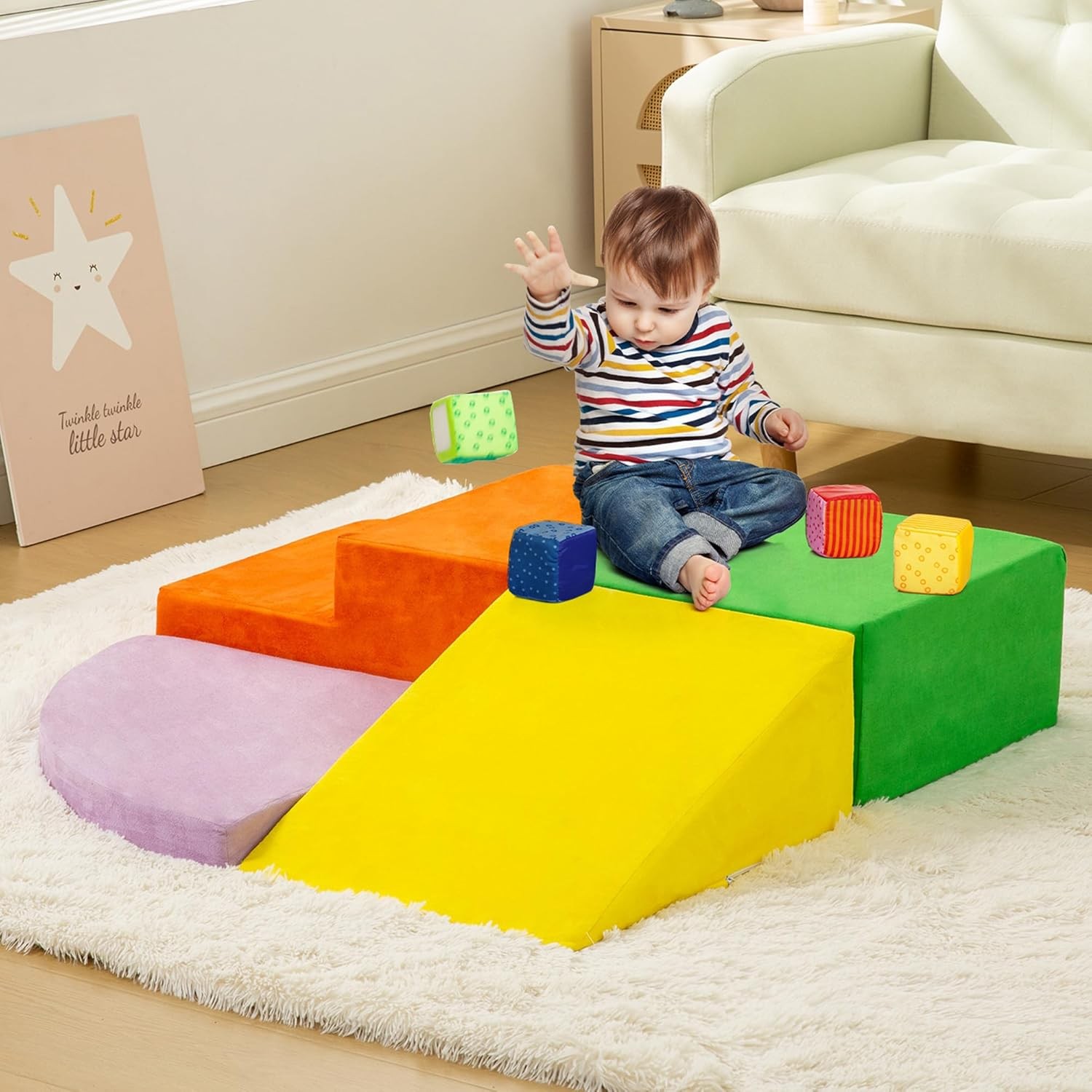 4PCS Climb & Crawl Foam Block Play Set,Toddler Modular Foam Climbing Blocks,I...