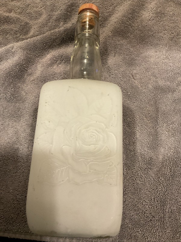 Old Bottle Liquor?  Decanter Rose Detail And Windows In Bottle Replaced Stopper