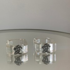 Silver Transparent Resin Acrylic Carved Chinese Love Word Ring for Women Men