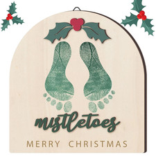 Baby'S First DIY Christmas Footprint Art Wooden Mistletoe Craft Milestone Card C