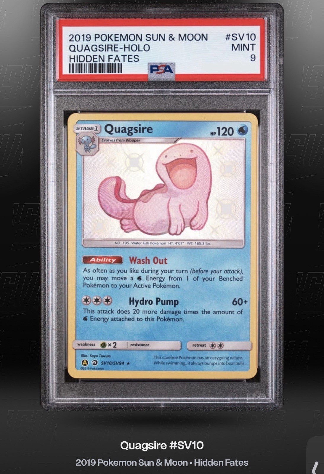 2019 Quagsire Hidden Fates Shiny Vault Rare Shiny Holo Near Mint PSA 9🌬️❄️✨