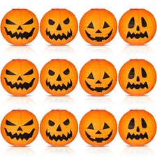 12 Pcs Halloween Paper Lanterns, 12 in Orange Pumpkin Decor,Jack O Lantern Faces