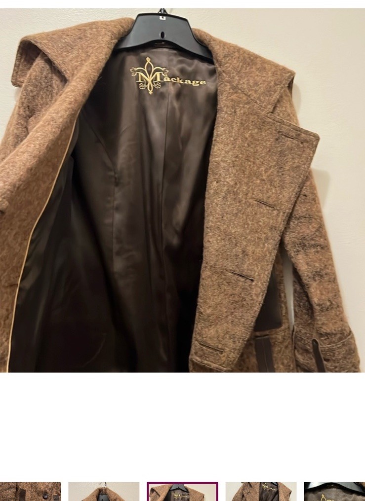 Mackage Brown Button Belted Collared Leather Trim… - image 10