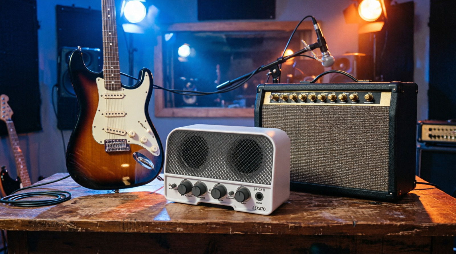 Ampli guitare portable LEKATO avec effet overdrive et batterie longue durée