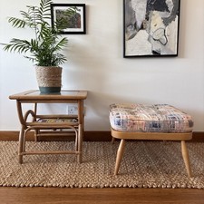 ERCOL 341 BLONDE WINDSOR FOOTSTOOL 1970-1980 Subtle Pattern Floral Geometric