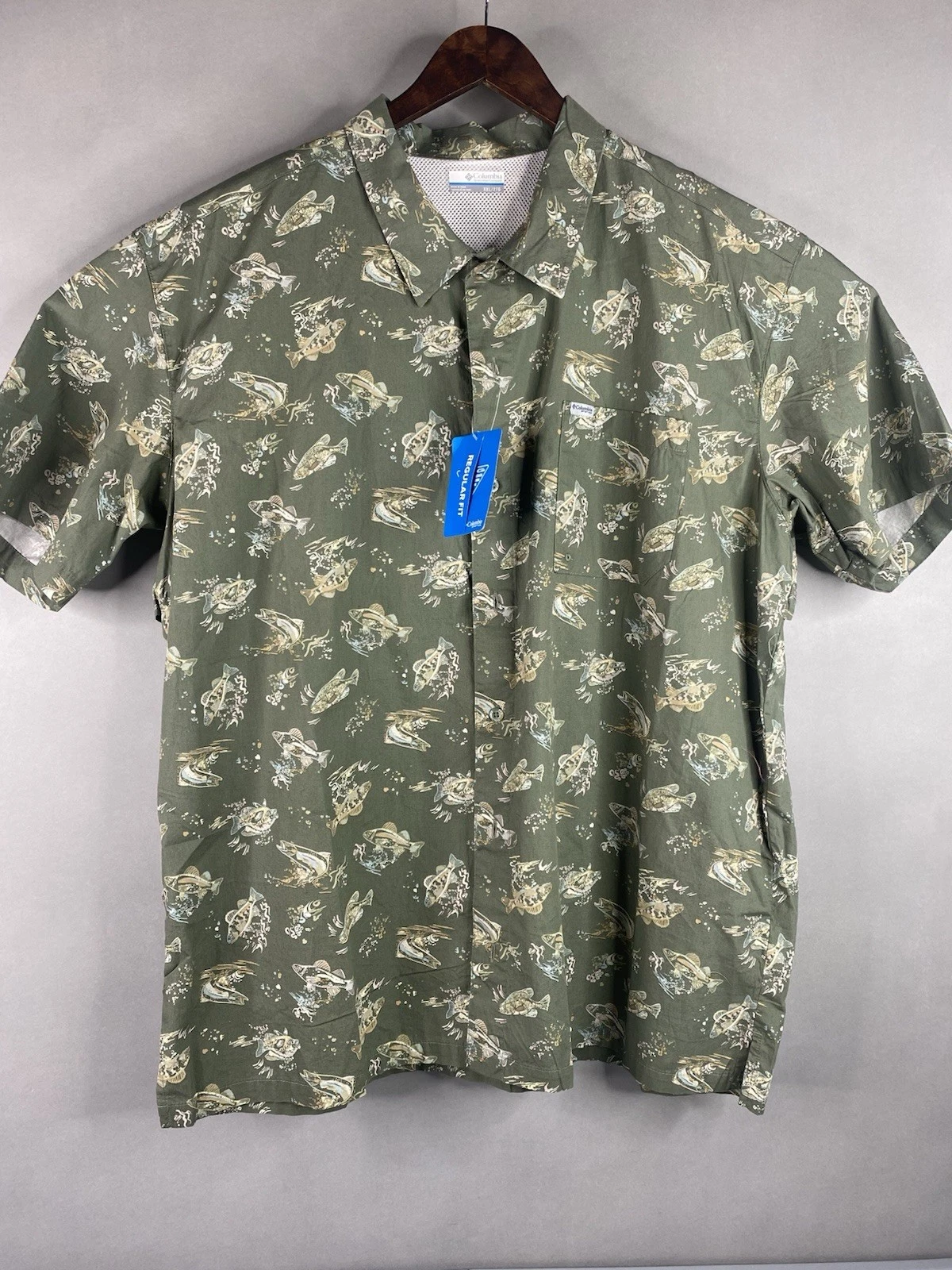 Columbia PFG Vented Short Sleeve Button Down Green Fishing Shirt Mens XXL New