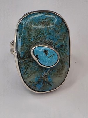 Adam Fierro Sterling Silver Turquoise Ring Signed Size 11 Modernist Statement
