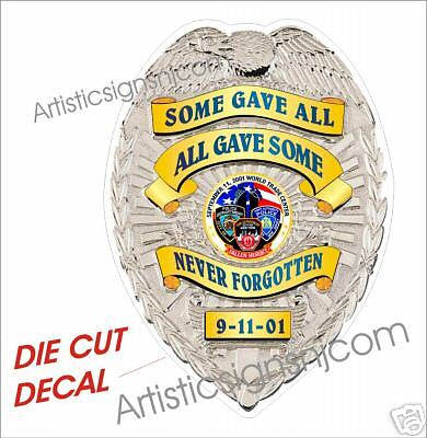Fallen Heroes POLICE & FIRE 9-11 WTC Badge 2 Decals