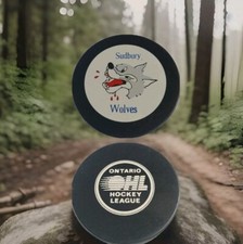 SUDBURY WOLVES VINTAGE OHL OFFICIAL 🏒 PUCK INGLASCO MFG.  MADE IN 🇨🇦 VINTAGE 