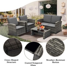 Rattan Garden Furniture Wicker Sofa Set with Chairs & Table for Outdoor Patio