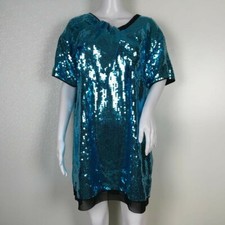 Marc Jacobs Woman Dress Bright Blue Sequins Back Buttons Design Sz 10 DMS22