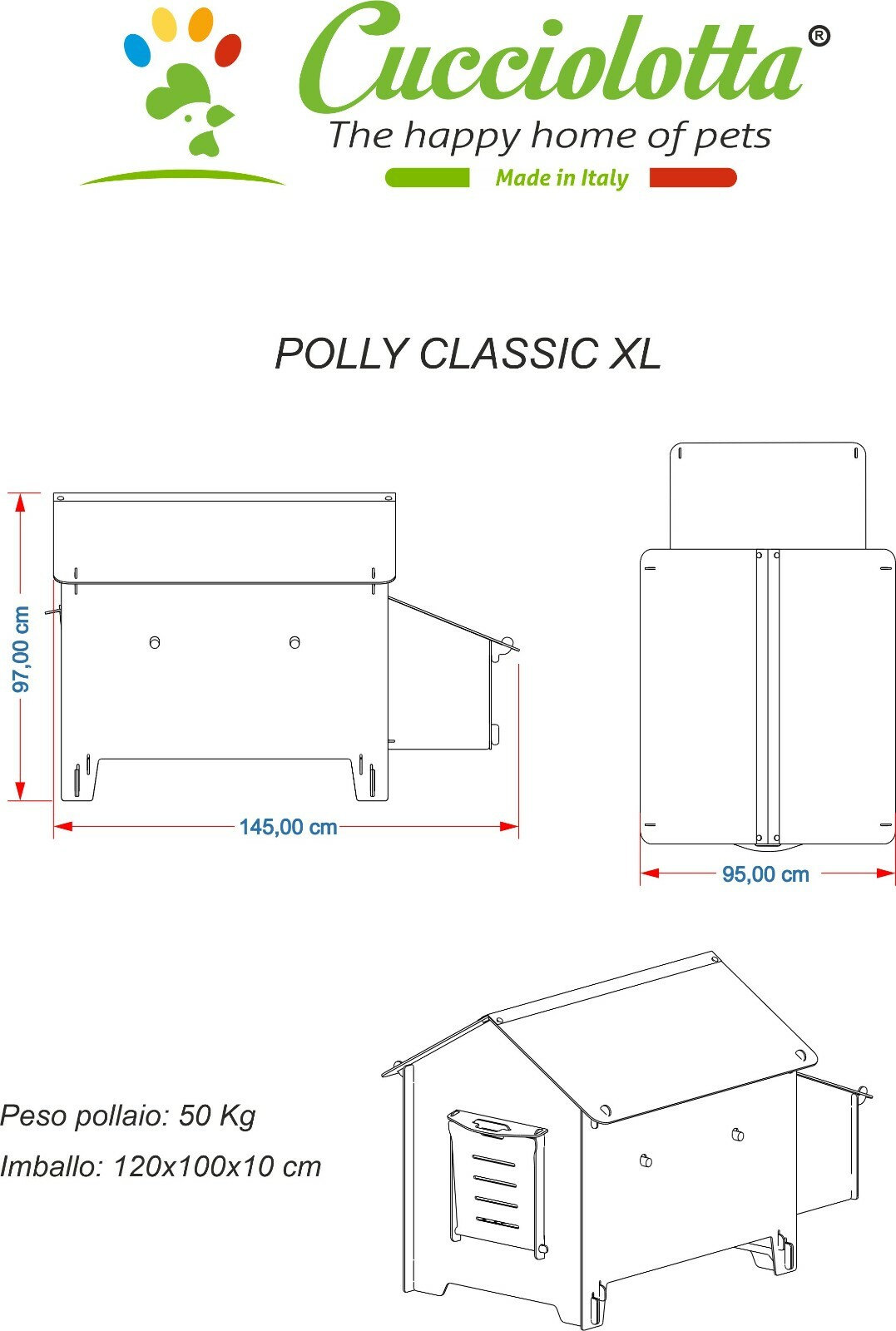 POLLY CLASSIC XL chicken coop from Italy 8 hens in laminate hpl anti