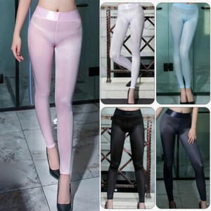 Women's Sexy See Through Silky Shiny Trousers Leggings Sheer Skinny Pencil Pants | eBay