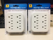  Set of 2 6 Outlet Wall Adapter Multi Plug Power Splitter Electrical Socket. A 