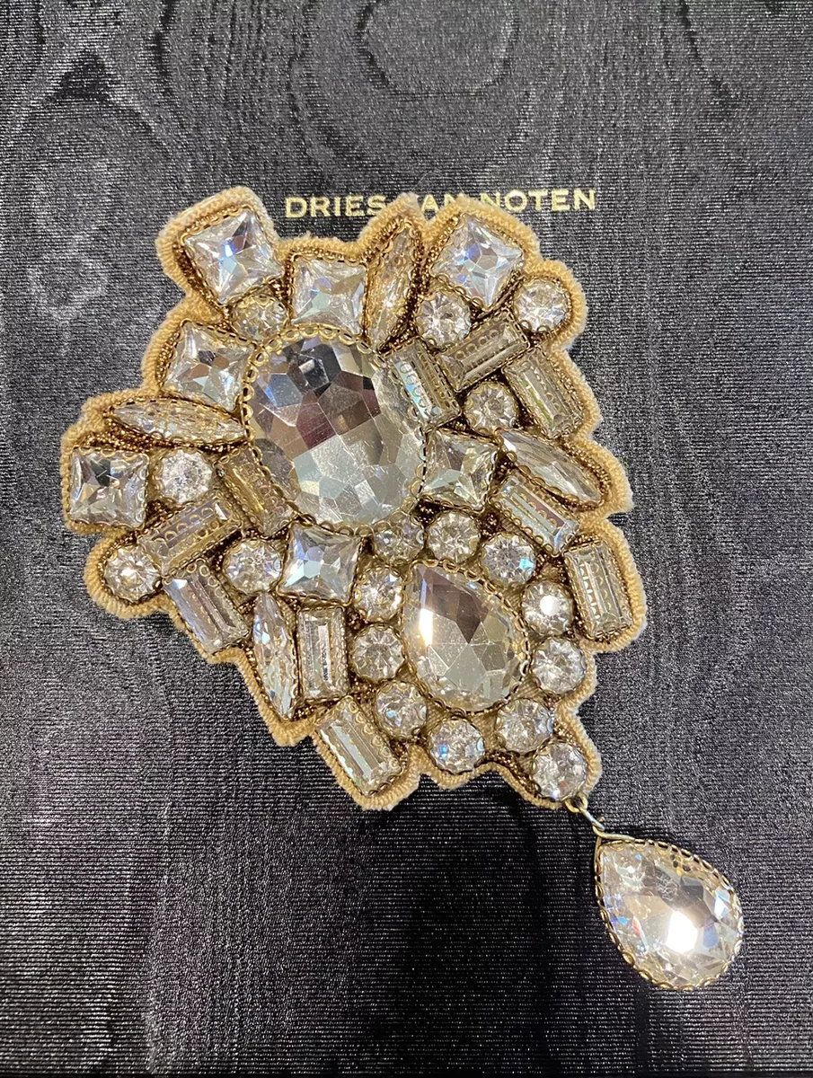 Stunning Vintage Dries Van Noten Clear Crystal Brooch Pin Signed