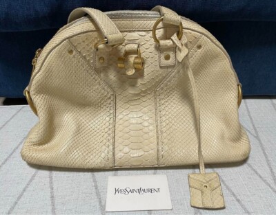 YVES SAINT LAURENT Rive Gauche Muse Croco Leather Tote Bag White Used womens JP!