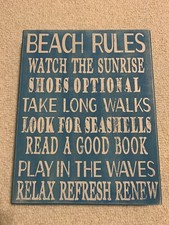 NEW- Beach Rules Wooden Box Sign 14" x 11" Coastal Decor