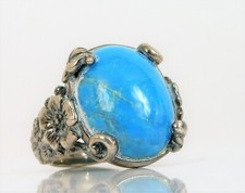 VINTAGE BEAUTIFUL DESIGNER SIGNED THAILAND STERLING SILVER BLUE TURQUOISE RING 7