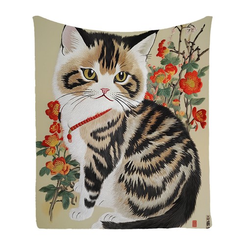 Cute Persian Cat Flower Comfy Flannel Bedspread Sofa Throw Blanket Holiday Gift - Picture 9 of 19
