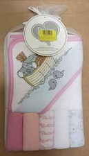 Baby Girl Hooded Towel  5 Washcloths Precious Moments Noah's Ark New in Package