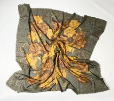 Vintage Chanel Wool Silk Scarf Camellia 52 Inch