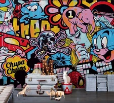3D Cartoon Graffiti Wallpaper Wall Mural Removable Self-adhesive Sticker 268