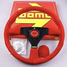 Volante deportivo MOMO MC clásico 350 mm 14' gamuza roja cuero radios gruesos