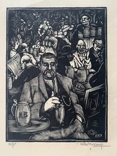 Hendrik Glintenkamp Scene of 1920s Decadence 1929 Signed Numbered Woodcut