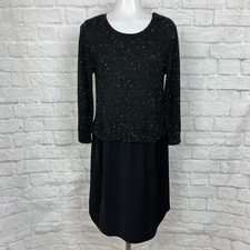 LOFT Dress Women's Small Black Speckled Knit Layered Look Long Sleeve