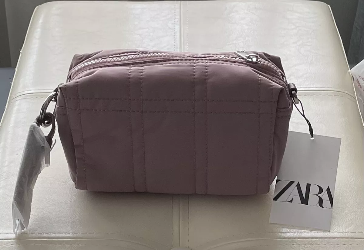 NWT Zara Pink Nylon Toiletry Bag w/ Topstitching Size M