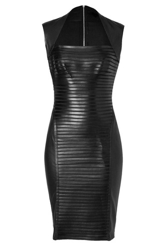 parker black leather dress PARKER Black Leather Mesh Panel Fitted Dress Size S