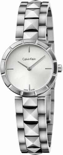 Calvin Klein K5T33146 Edge Silver Tone Silver Dial Womens Swiss Made Watch  - Afbeelding 1 van 5