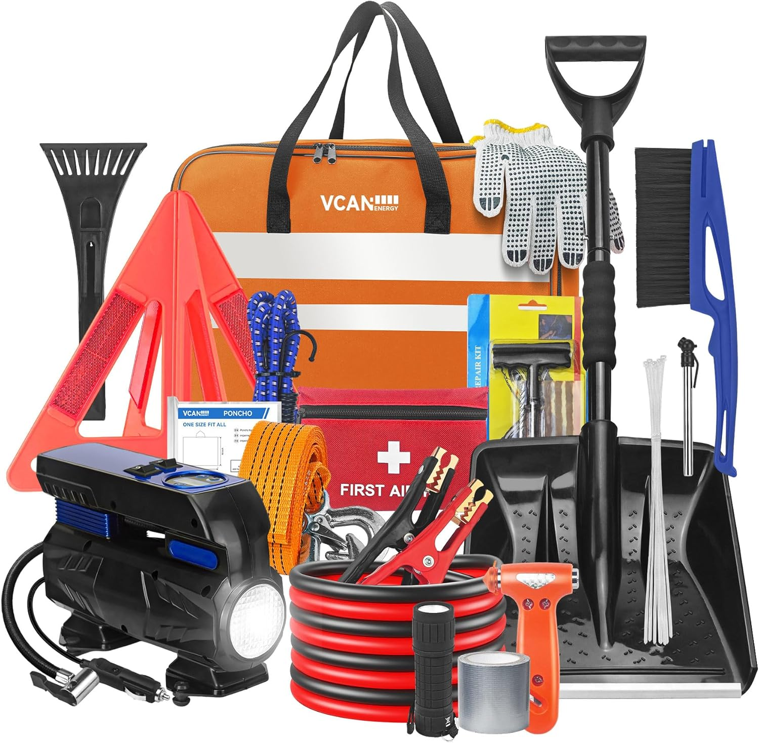 Car Emergency Kit with Portable Air Compressor, Winter Car Safety Roadside Assis