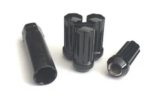 (4) 14x1.5 BLACK SPLINE TUNER LUG NUTS W/ (1) KEY XL 2" LONG M14X1.5 WHEEL LOCKS