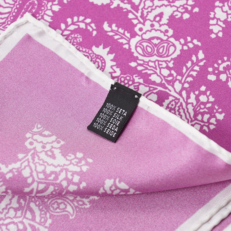 New $215 KITON Fuchsia Pink and White Paisley Print Silk Pocket Square - Image 2 of 3