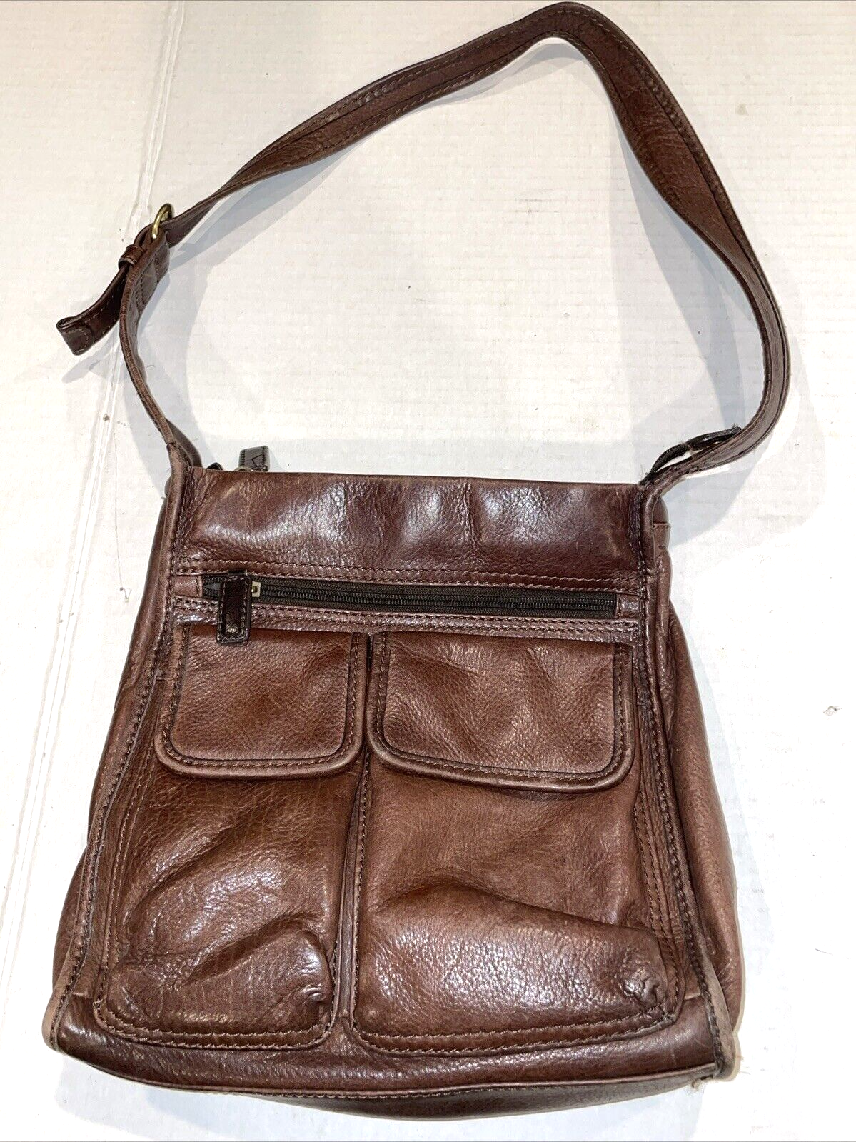 FOSSIL 1954 Brown Pebbled Leather Shoulder Bag Handbag Purse 75082