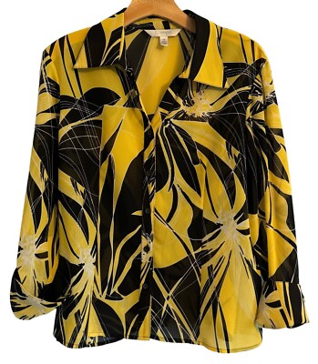 Conrad C Blouse Size PL Yellow Black Button Up Women Blouse