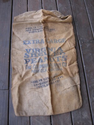 Vintage burlap empty sack VIRGINIA Shelled Peanuts The Columbian Peanut Norfolk