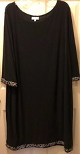 Fashion Bug Plus Size Black 3/4 Sleeve Size 2X Dress Beaded Trim