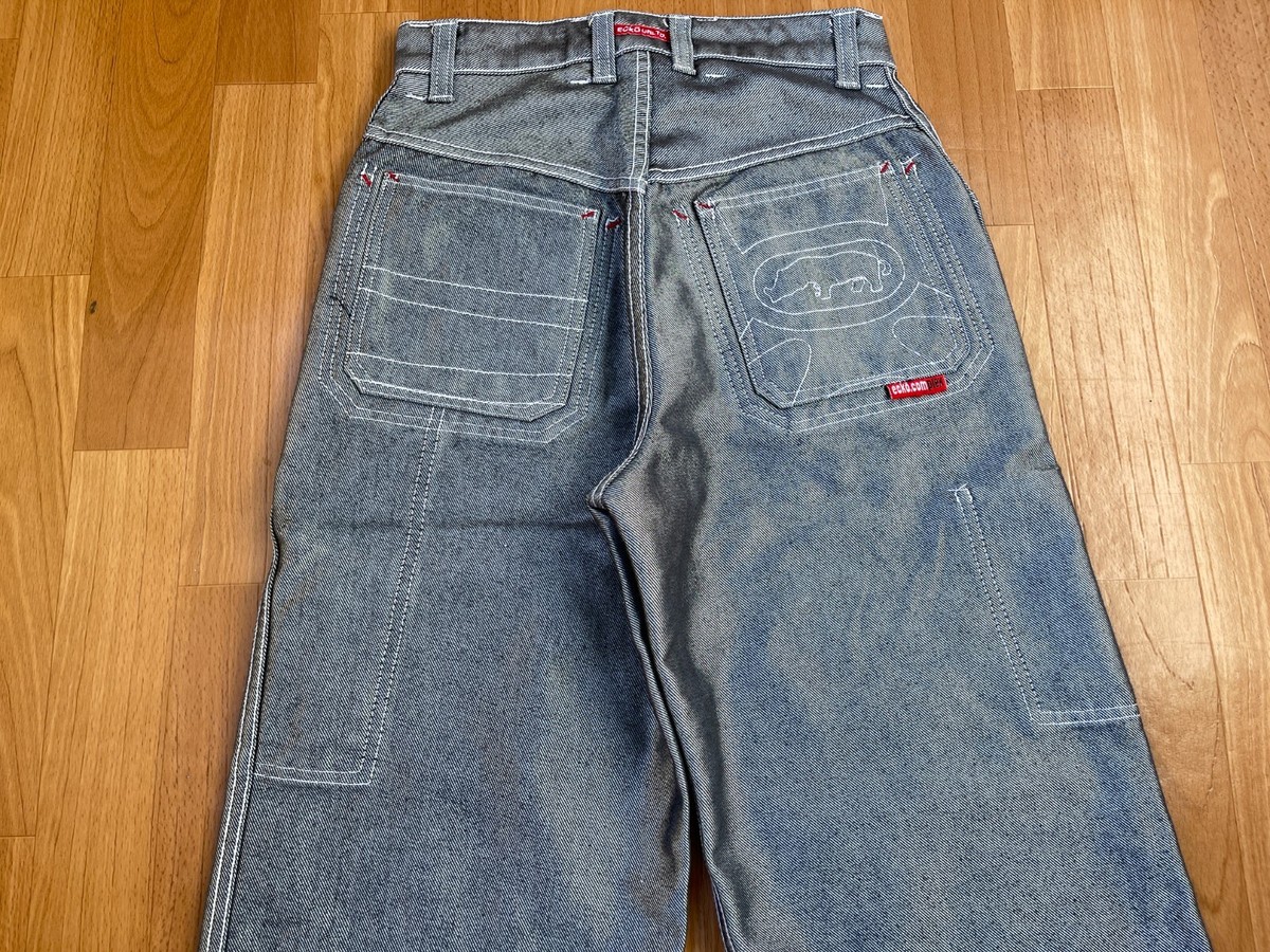 Ecko Unltd jeans, shiny, silver, metallic vintage baggy