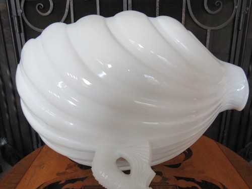 Westmoreland Milk Glass Dolphin Koi Fish 13" Shell Bowl & 9" Candle Holder Pair - Picture 15 of 24