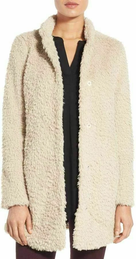 Kenneth Cole NEW YORK Shaggy Faux Fur Coat Ivory Size UK L (US M) - Image 4 of 4