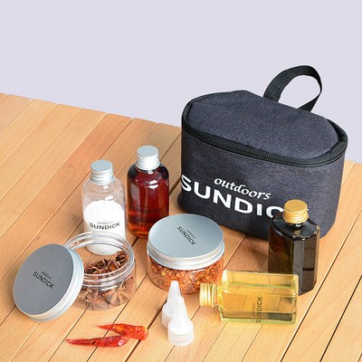 7 PCS Spice Cruets Set Travel Salt Bottle BBQ Sauce  Storage Bag A6U4