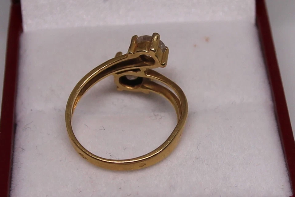 Bague or jaune 18 carats toi et moi pierres couleur diamant - Photo 3/4