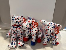 Set of 3 Righty - Lefty - Red White Blue Beanie Babies Elephant Donkey 2004 Bear